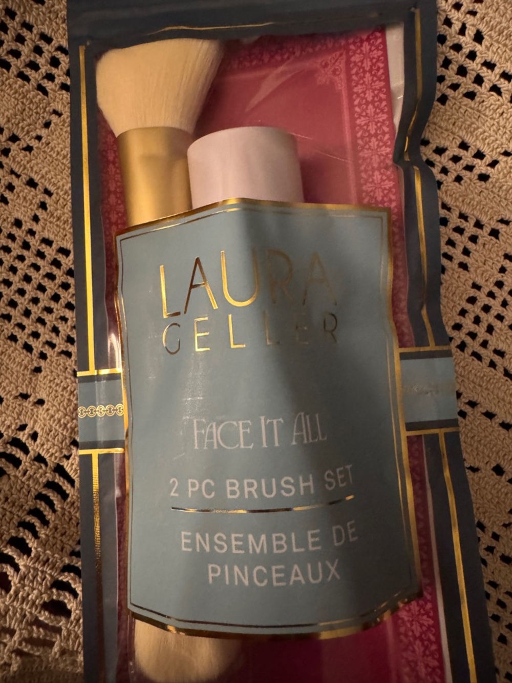 Laura Geller 2-Piece Brush Set with Pink Accents and Gold Ferrules